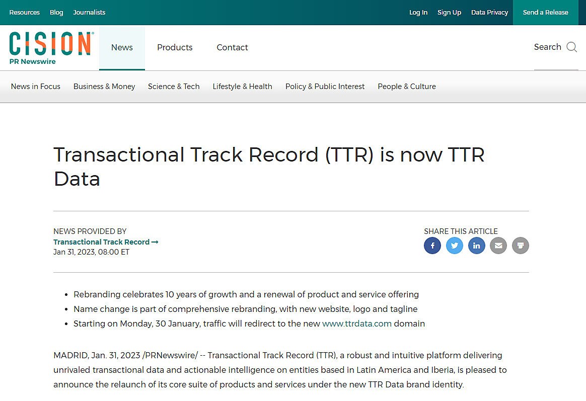 Transactional Track Record (TTR) is now TTR Data